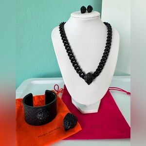Kurt Geiger Black Tone Chain Necklace, cuff, bracelet, ring, and earrings set